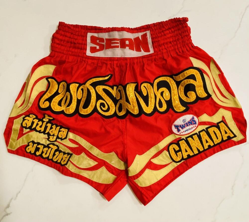 Twins Muay Thai Shorts Mens Large Red Gold Kickboxing Boxing Trunks Sean Canada